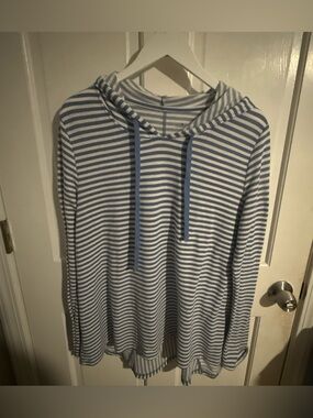 St. John’s Bay Striped Hooded Pullover in Light Blue and White
